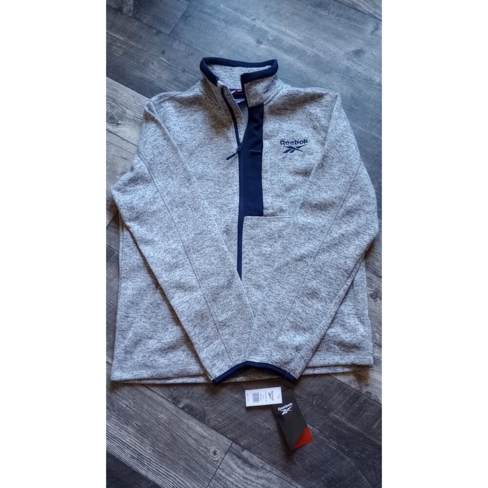 Reeboks Mens M Gray Full Zip Mock Neck Fleece Sweater, NWT